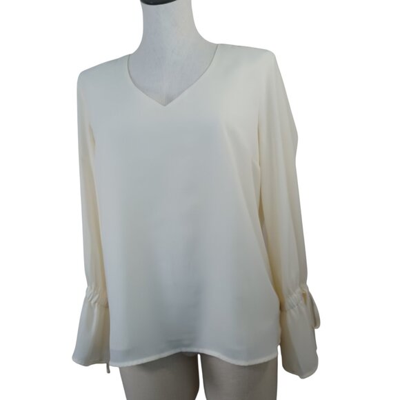 J. Crew Tops - J Crew Mercantile Blouse Ivory Romantic V Neck Lined Tie Sleeve Womens 10